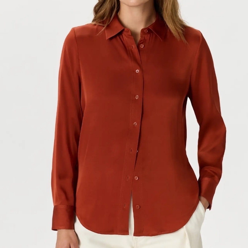Quince Women's Brown 100% Silk Button-Up Shirt